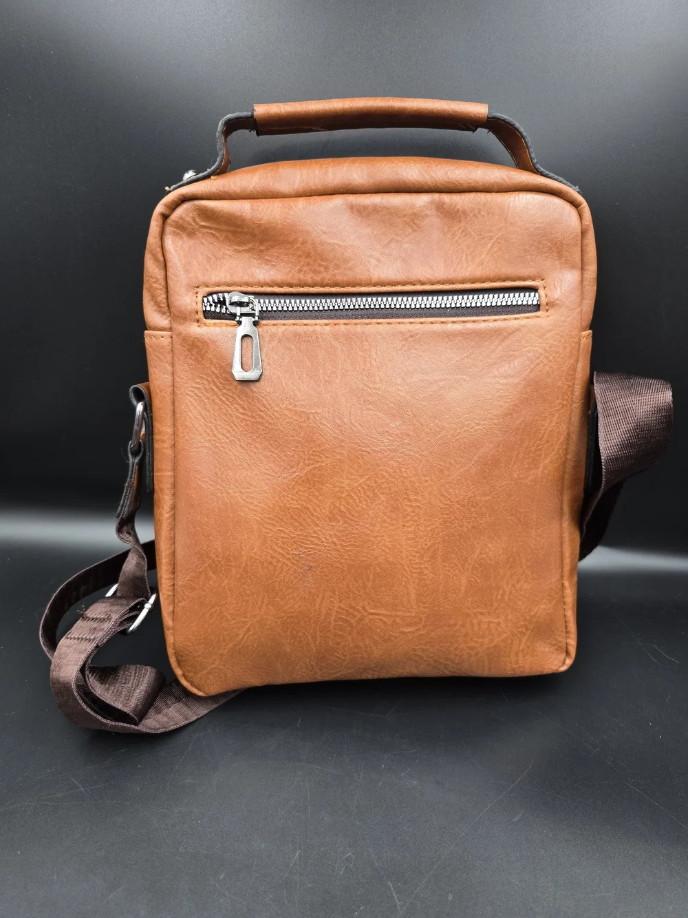 Tan Leather Messenger Crossbody for Men